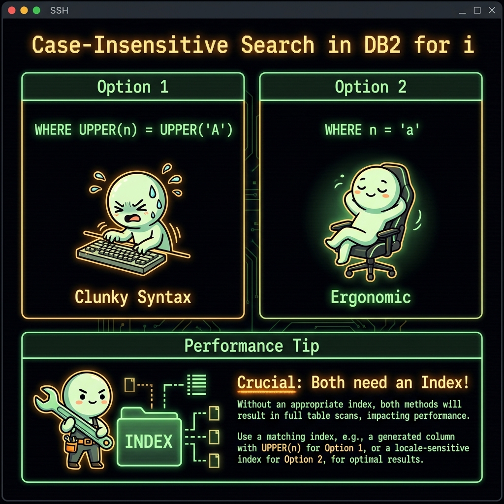 Case-insensitive search in DB2 for i